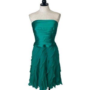 Tadashi Vintage Dress Size Medium Green Layer Chiffon Silk Satin Strapless New